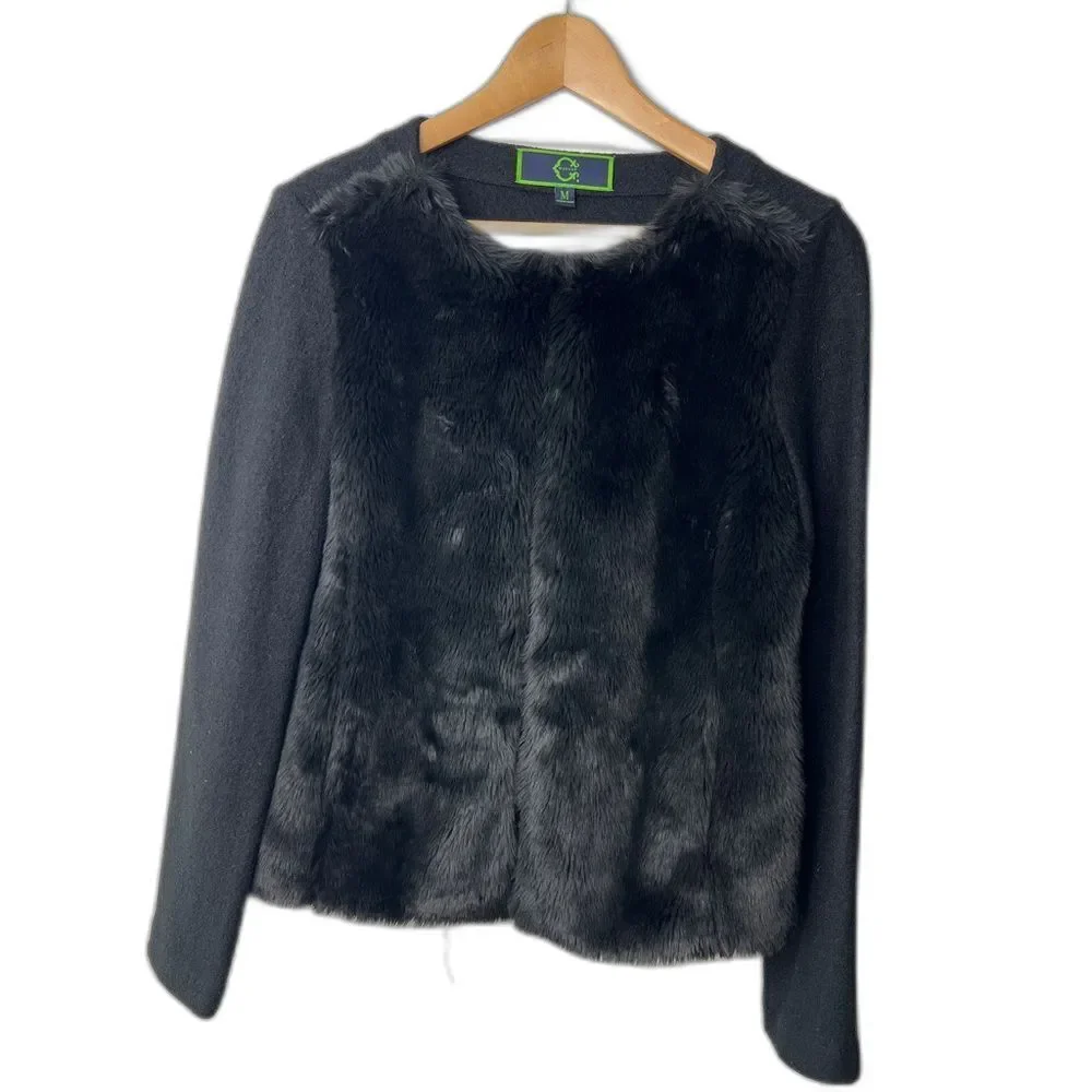 NEW C. Wonder Women’s Faux Fur Wool Cardigan jacket sz M Cottagecore Academia